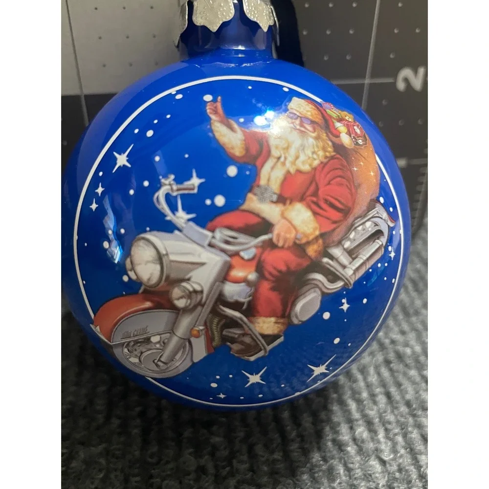 Harley-Davidson 2013 Santa Motorcycle Blue Glass Christmas Ornament 96817-14V